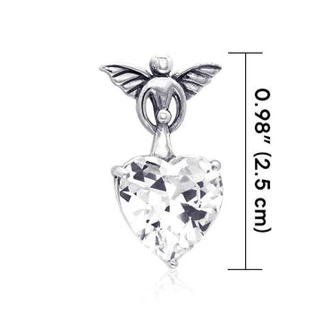 Gentle touch by the Wings of an Angel ~Sterling Silver Jewelry Pendant with a Heart-shaped Gemstone TPD2347 - Jewelry